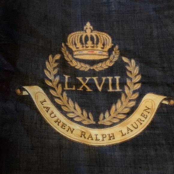 Lauren Ralph Lauren Black and Gold Emblem Scarf- 42x42 - Picture 2 of 5